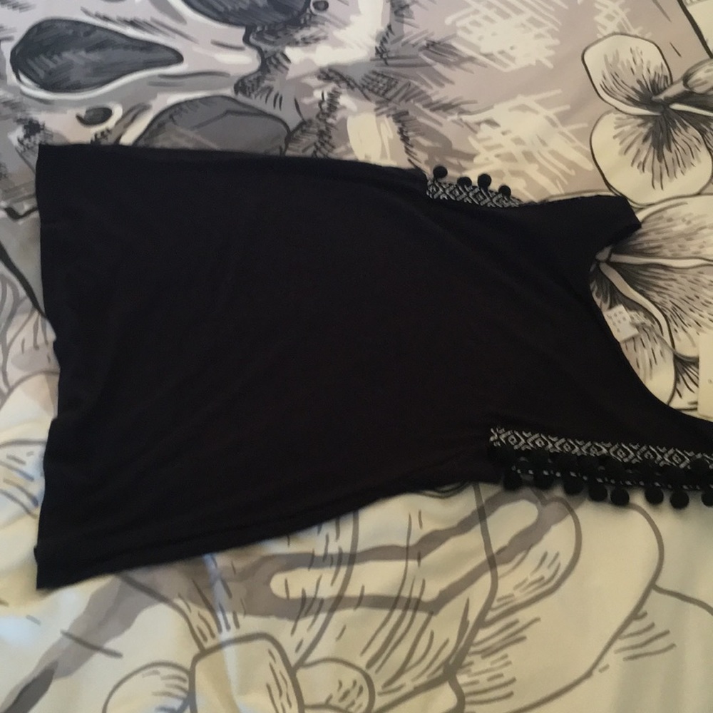NWT Black Boho Top w/ Ball Fringe On Sleeves - Picture 5 of 5